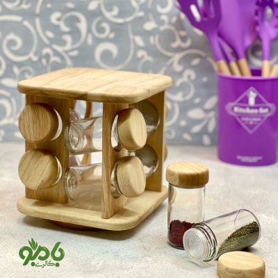 جا ادویه گردان مربع چوبی در 3سایز