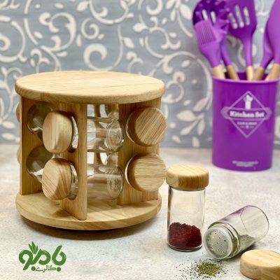 جا ادویه گردان چوبی گرد در 3سایز