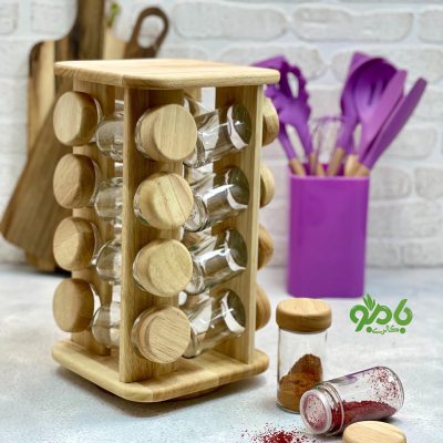 جا ادویه گردان مربع چوبی در 3سایز