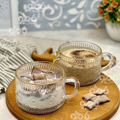 لیوان شیشه ای لته خوری لب طلا طرح زارا