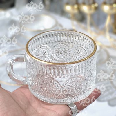 لیوان شیشه ای لته خوری لب طلا طرح زارا